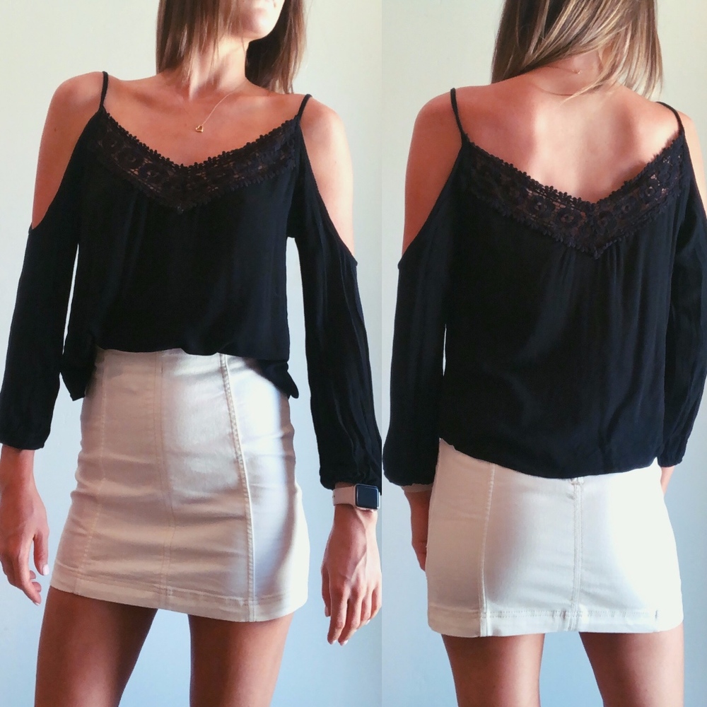 PacSun Cold Shoulder Black Lace Long Sleeve